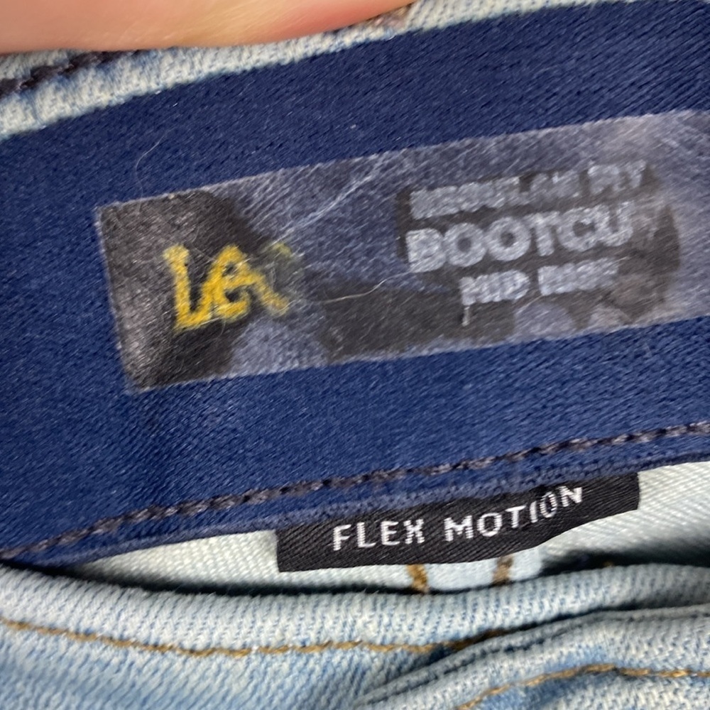 Lee Blue Tie-Dye Mid Rise Bootcut Fringe Hem Stretch hippie Jeans Size 10 - Picture 12 of 14